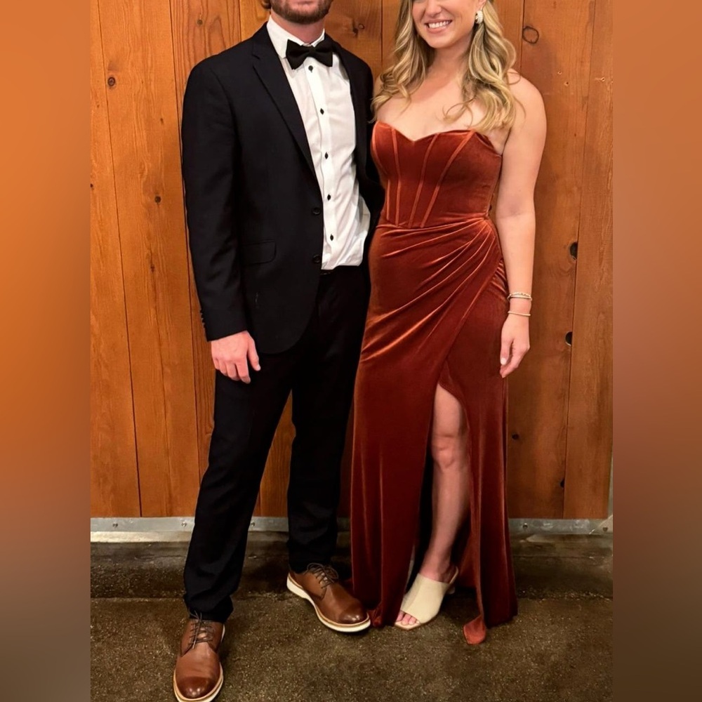 Azazie Terracotta Velvet Dress